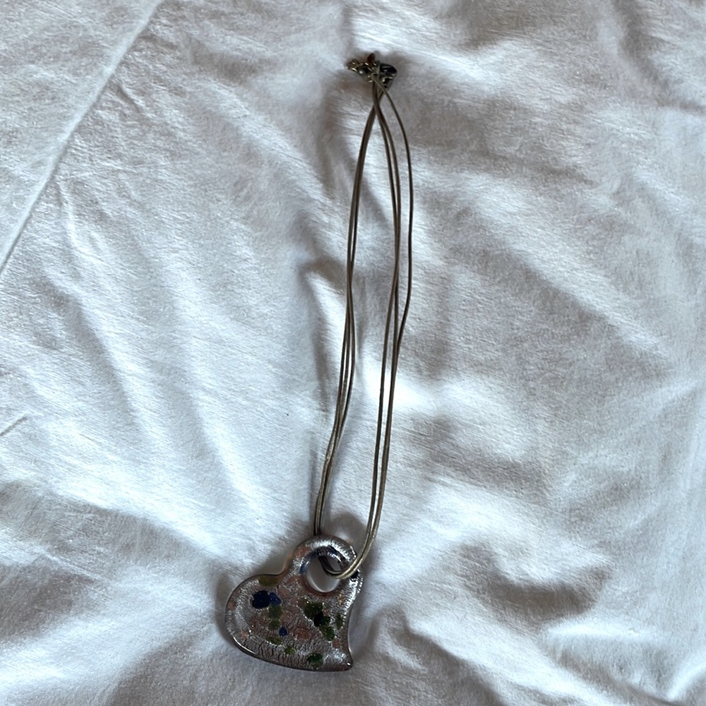 Gold cord costume jewelry necklace  with a beautiful artisan glass heart pendant